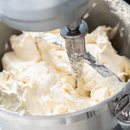 mixing frosting in a stand mixer