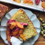 pistachio cake with apricots and rhubarb