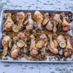 sheetpan chicken with lemon and olives