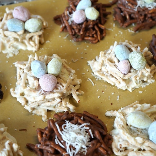 Chocolate Nests with White Chocolate Truffle Eggs